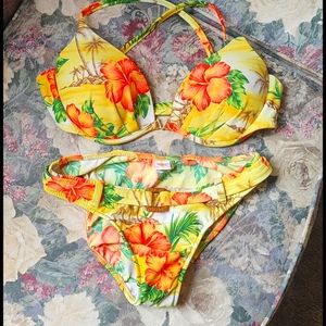 3 piece matching bikini tropical hawaiian vintage